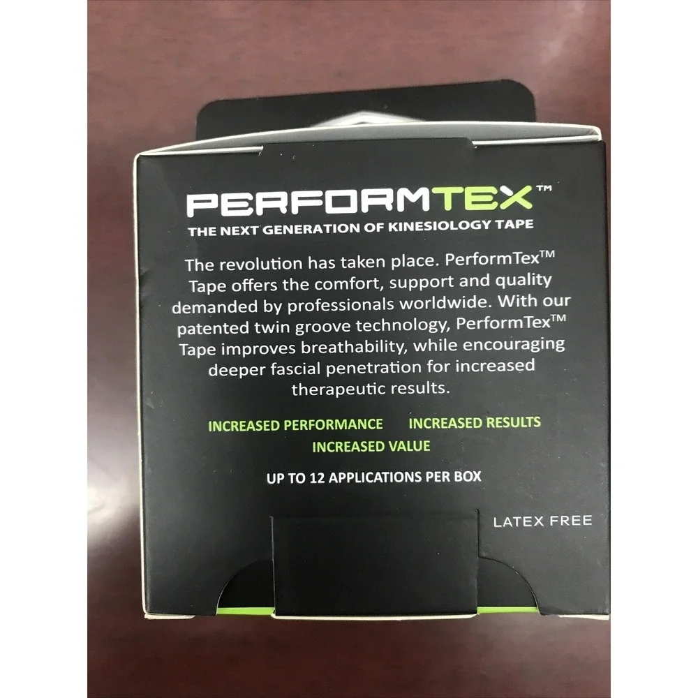 PerformTex Elastic Kinesiology Tape Black 20 Pre-Cut Strips 2x10 Latex Free